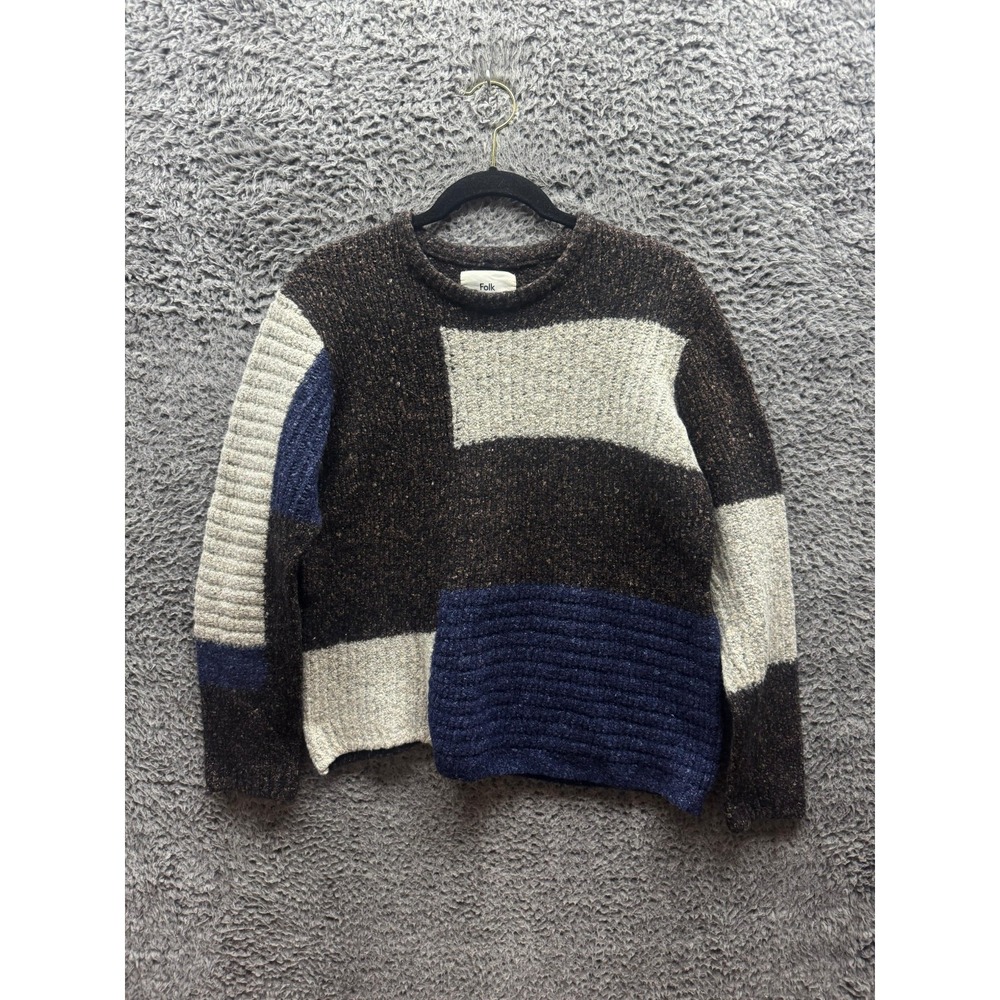 Folk Wool Blend Patchwork Seoul Crewneck Sweatshirt‎ Multicolor Mens Size 5